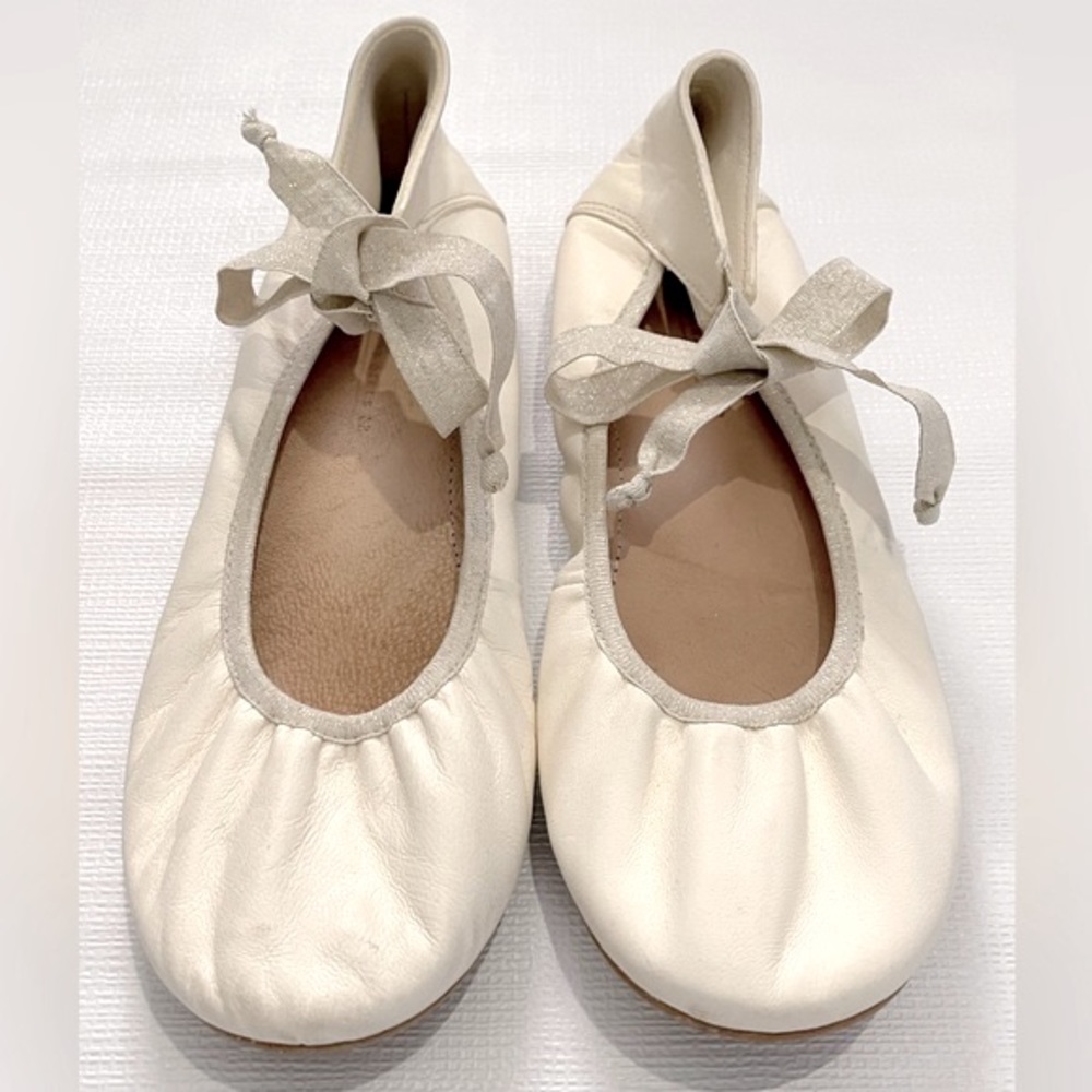 Zara Ballet Shoes Girls Cream Size 32 EUR Ribbon Ties
